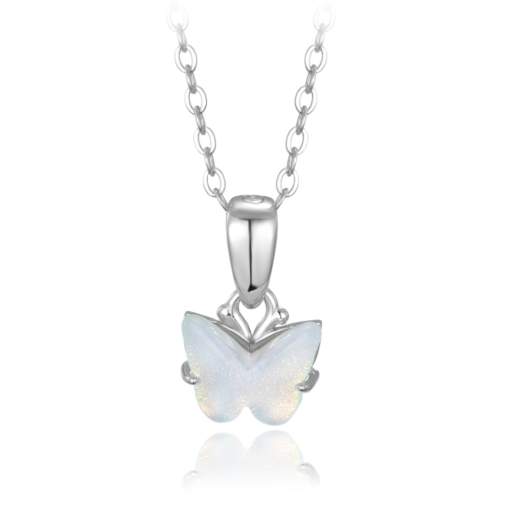 Stříbrný dětský náhrdelník s bílým motýlkem