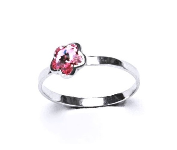 Stříbrný dětský prsten - růžová kytička Varianta:: Velikost 40