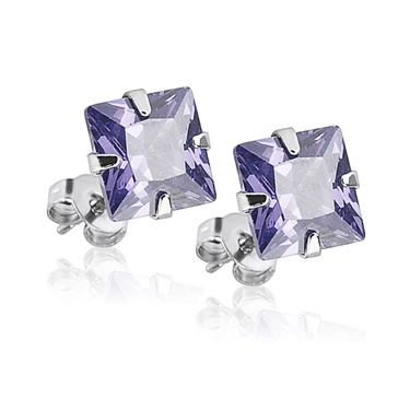 Šperky4U Ocelové náušnice s fialovými zirkony