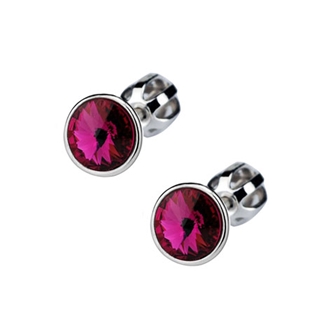 Stříbrné dětské náušnice s krystaly Swarovski - tmavě růžové kolečko