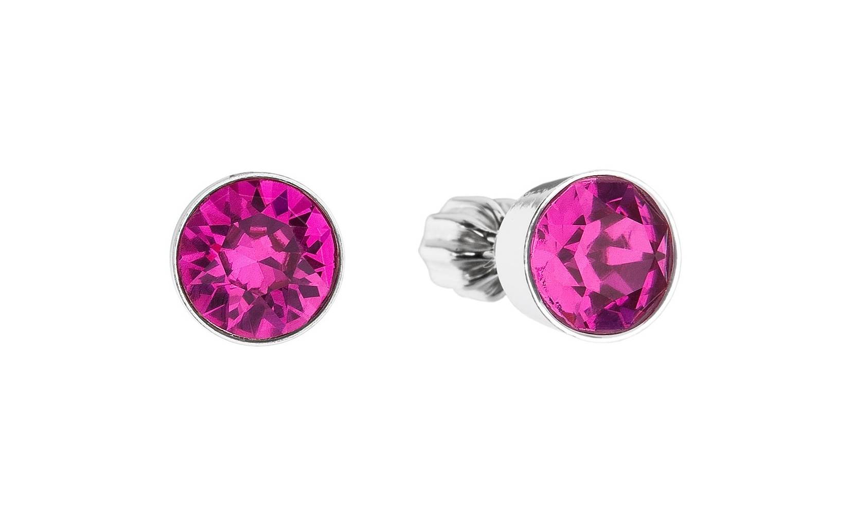 Stříbrné náušnice - kolečka s tmavě růžovými krystaly Swarovski