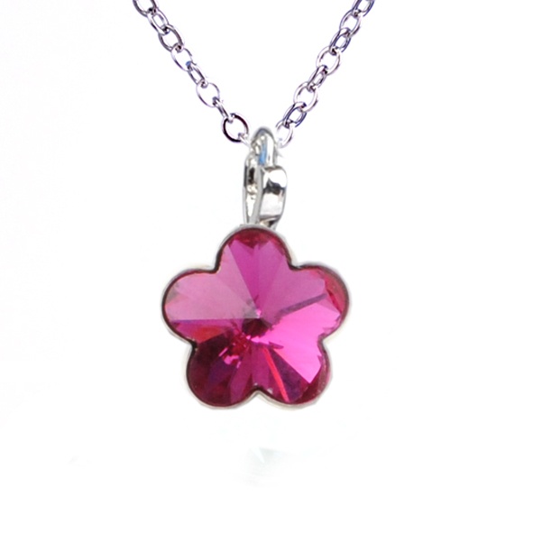 Dětský náhrdelník s krystaly Swarovski - tmavě růžová kytička