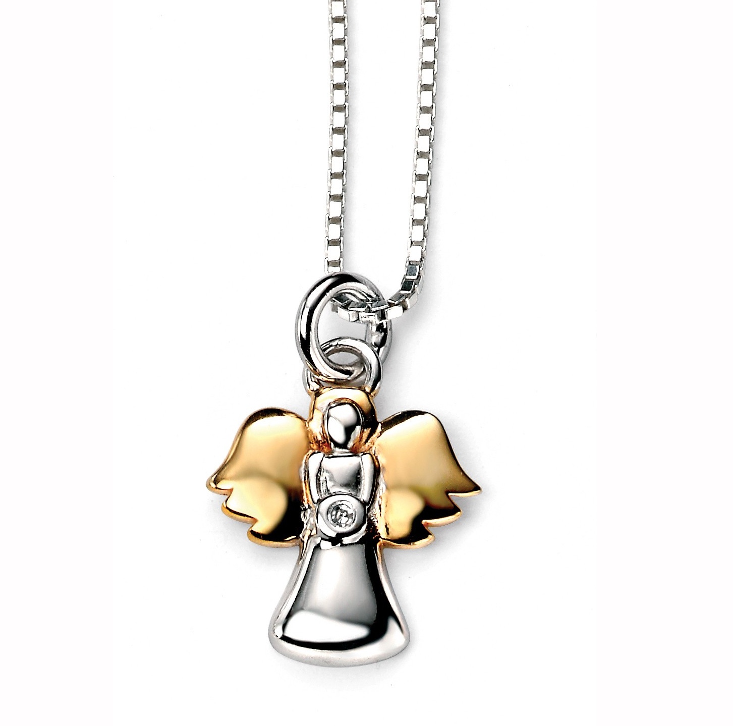 Stříbrný dětský náhrdelník s pozlaceným andílkem - diamant