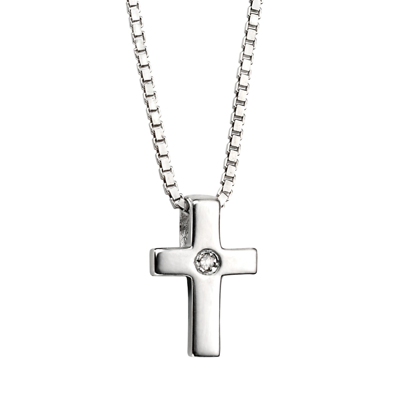 Stříbrný dětský náhrdelník s křížkem - diamant