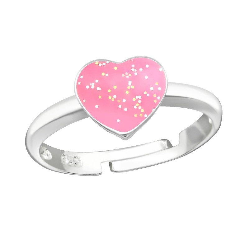 Stříbrný dětský prsten - růžové srdíčko