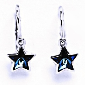 Dětské stříbrné náušnice s krystaly Swarovski - tmavě modré hvězdičky