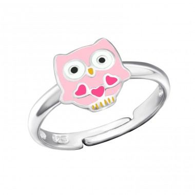 Stříbrný dětský prsten - růžová sovička