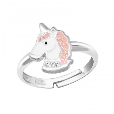 Stříbrný dětský prsten - jednorožec s růžovou hřívou
