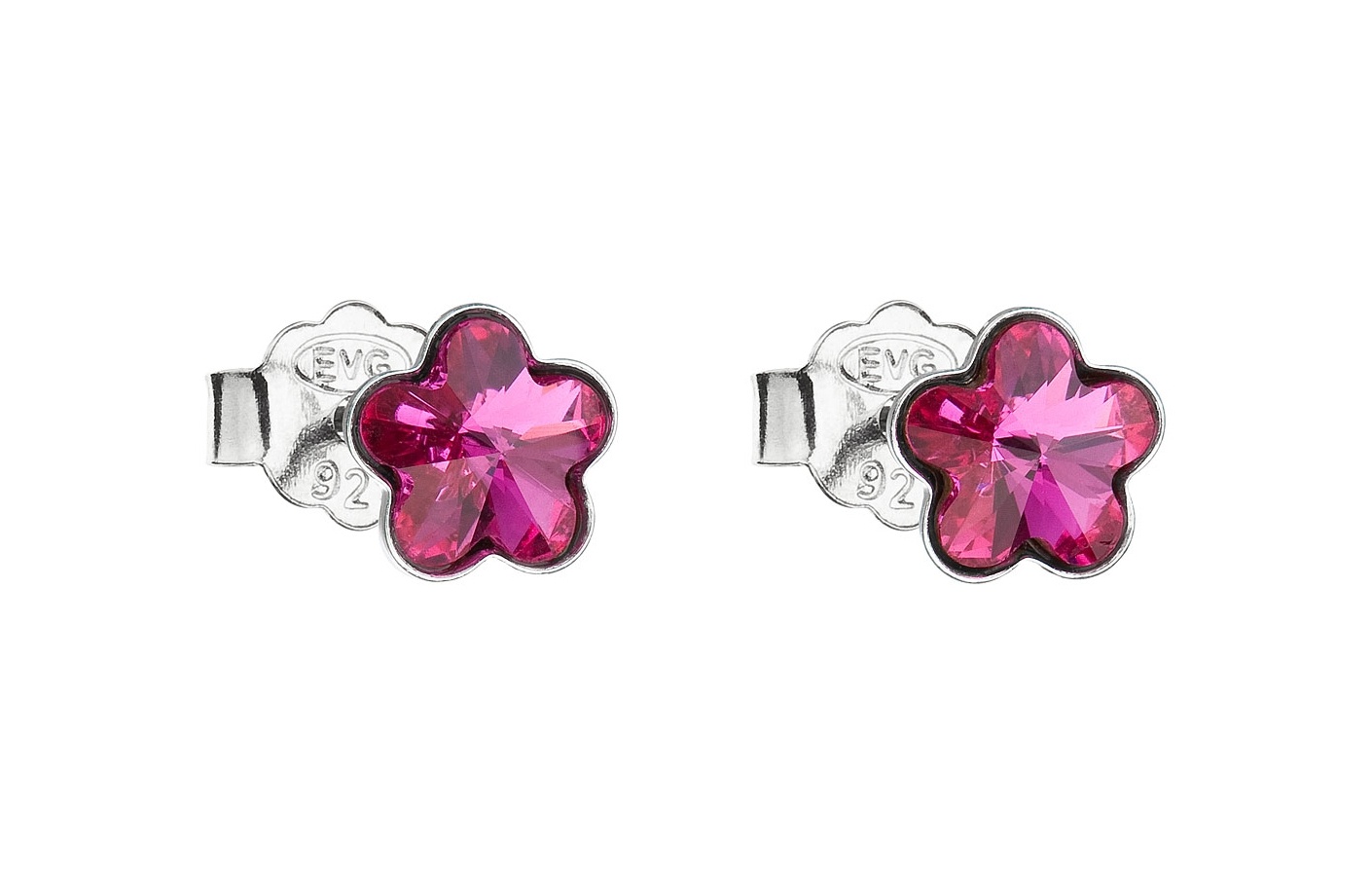 Dětské stříbrné náušnice s krystalem Swarovski - tmavě růžová kytička