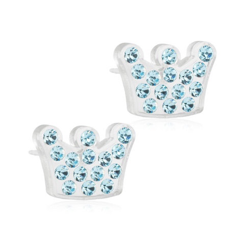 Dětské náušnice korunky z lékařského plastu se světle modrými krystaly Swarovski