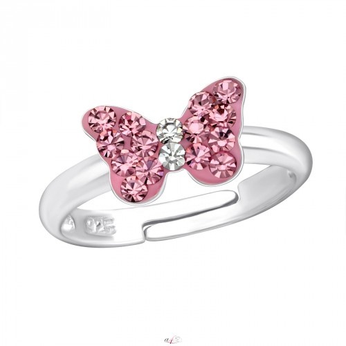 Stříbrný dětský prsten - růžový motýlek