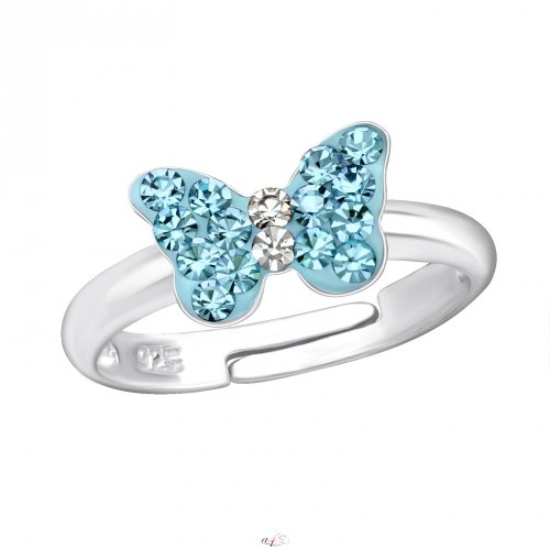 Stříbrný dětský prsten - modrý motýlek