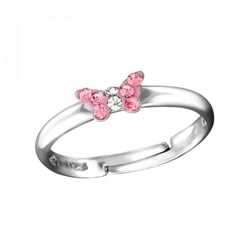 Stříbrný dětský prsten - malý růžový motýlek