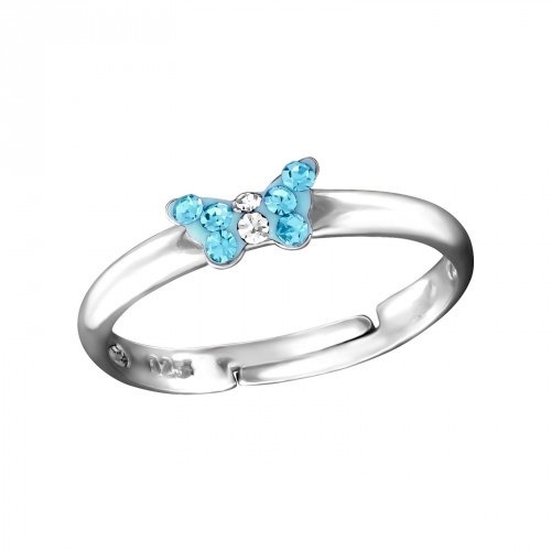 Stříbrný dětský prsten - malý modrý motýlek