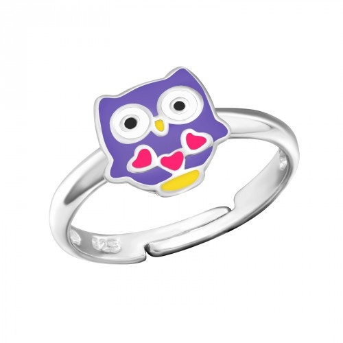 Stříbrný dětský prsten - fialová sovička