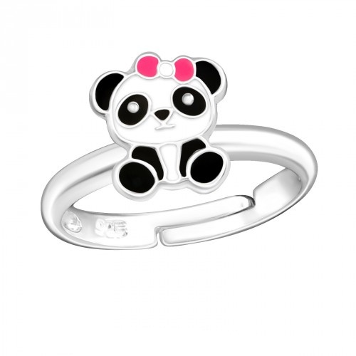 Stříbrný dětský prsten - medvídek panda