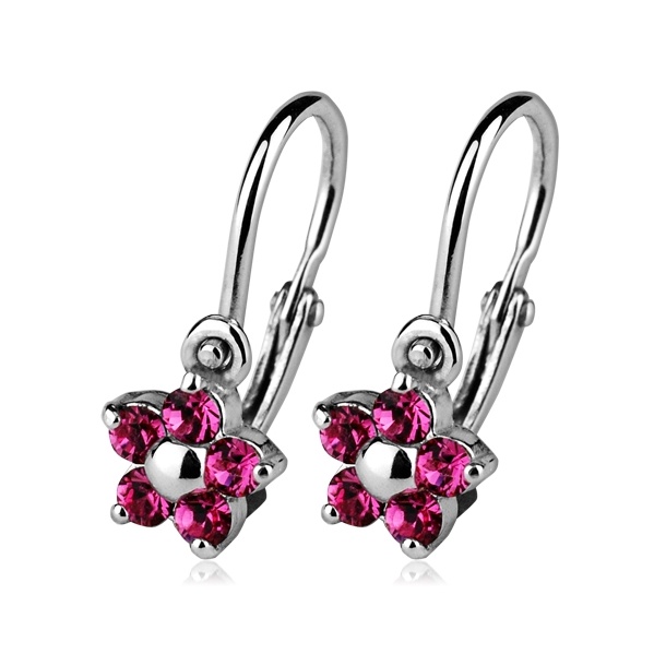 Dětské náušnice - stříbrné kytičky Rose, Swarovski® elements