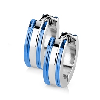 Náušnice ocelové kroužky s modrými proužky