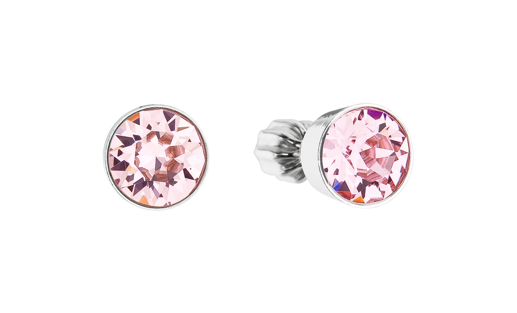 Stříbrné náušnice - kolečka se světle růžovými krystaly Swarovski
