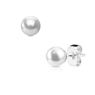 Ocelové náušnice s bílou perlou 3, 4, 5, 6 mm Rozměry: Velikost 4 mm