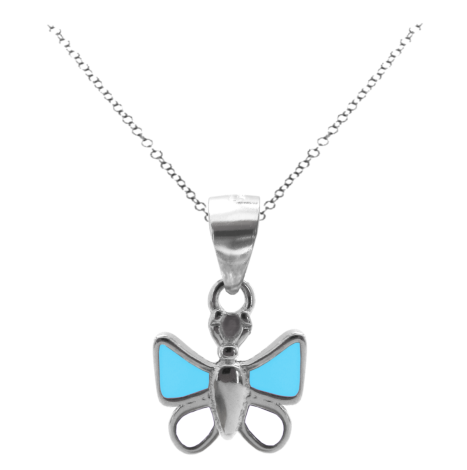 Minet Dětský stříbrný náhrdelník s modro-bílým motýlkem