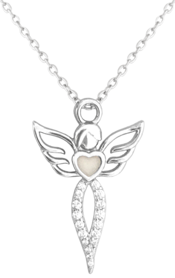 Stříbrný náhrdelník s andílkem se srdíčkem, které svítí ve tmě