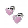 Dětské stříbrné náušnice šroubovací - srdíčka růžová 5x6 mm