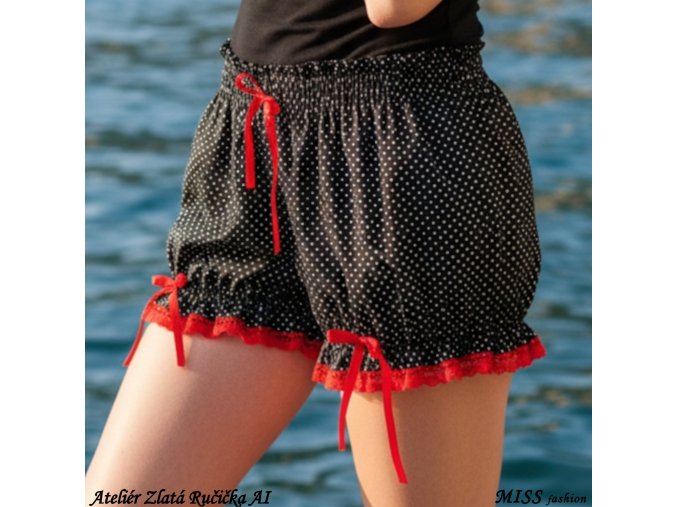 B35a černé s bílými puntíčky a červenou krajkou AI detail