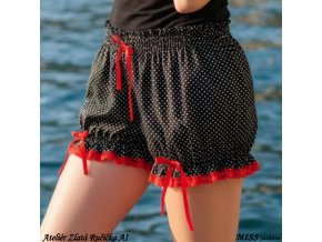 B35a černé s bílými puntíčky a červenou krajkou AI detail