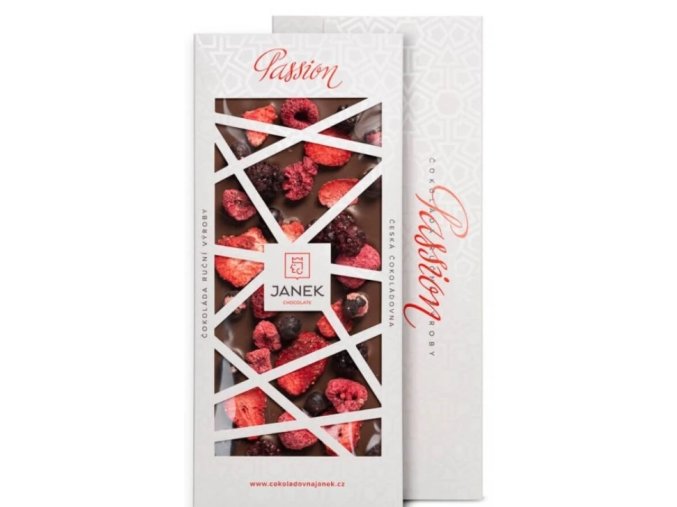 41,3% mléčná čokoláda Passion s jahodami, malinami, ostružinami a rybízem