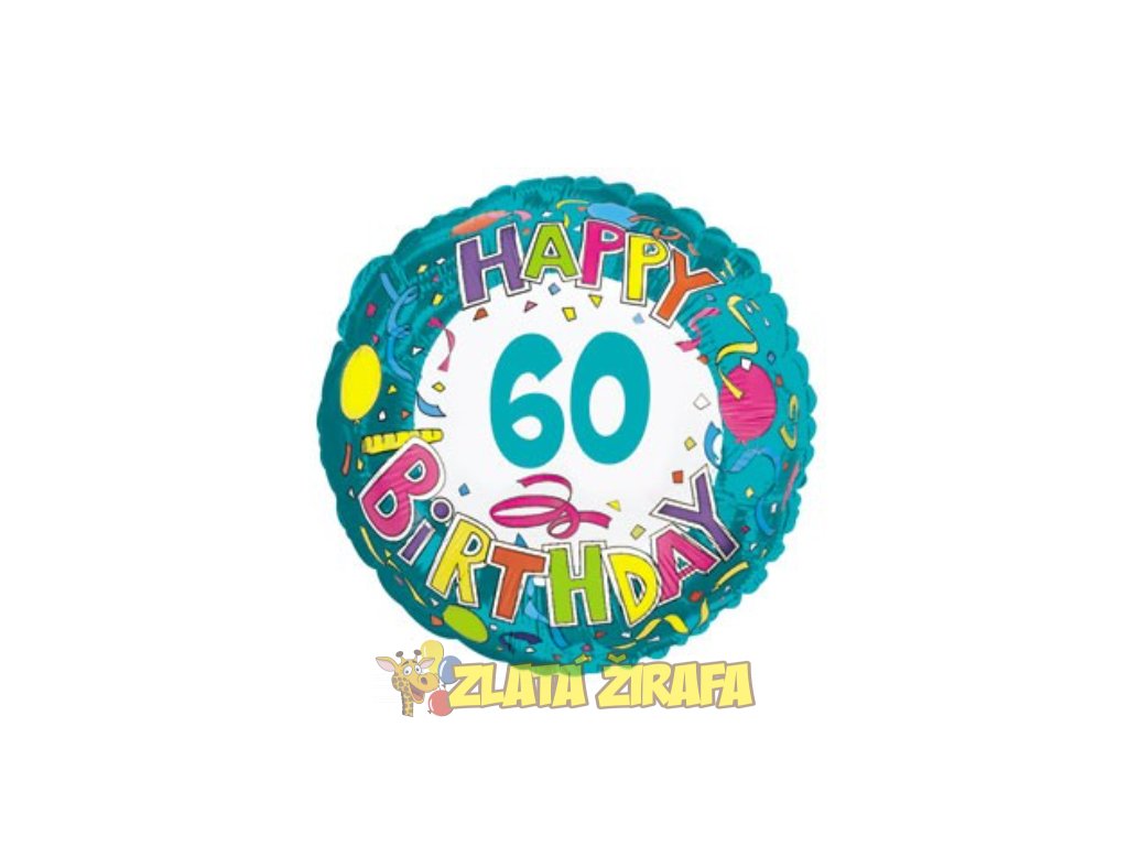 45 cm fóliový balónek kulatý- Happy Birthday 60