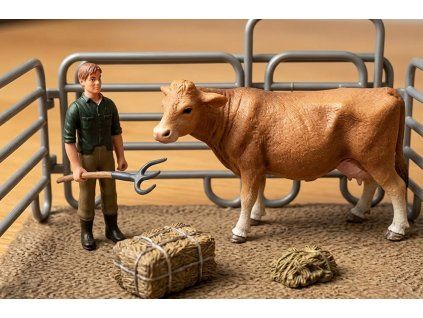 Zoolandia Kráva hnědá a farmář s doplňky
