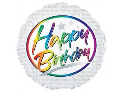 45cm fóliový balónek kulatý - Happy Birthday s duhovým nápisem