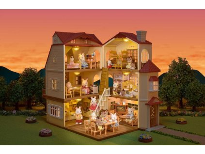 Sylvanian Families - Dárkový set velké třípatrové sídlo s červenou střechou + DÁREK: Sylvanian Families - Medvídek na houpacím koni