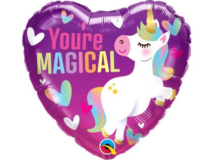46 cm fóliový balónek srdce - Jsi kouzelný Jednorožec