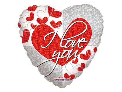 Fóliový balónek 46cm Srdce I love you červeno stříbrné