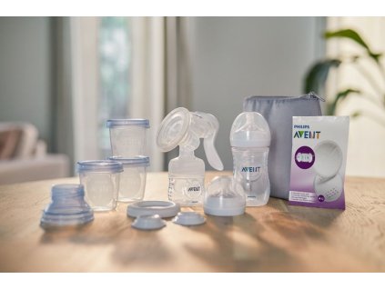 Odsávačka mateřského mléka manuální, startovní sada + Dárek: Waterwipes ubrousky pro děti