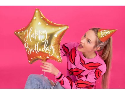 Fóliový balónek - Happy Birthday - Hvězda zlatá - 40 cm