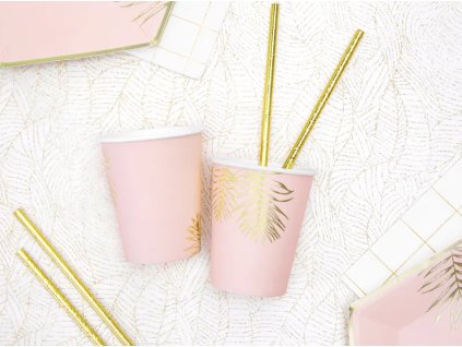 Kelímky papírové - Růžová s listy 220 ml, 6ks