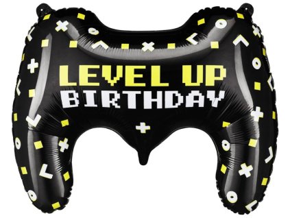 Fóliový balónek Gamepad Level up Birthday, 60 x 45 cm