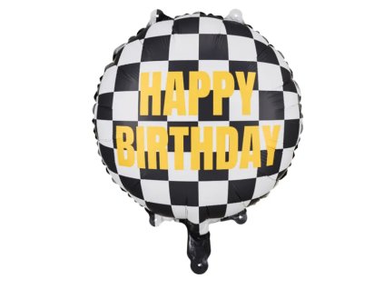 Fóliový balónek - Happy Birthday - Šachovnicová vlajka - 35 cm