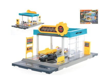 Stavebnice autoservis 34 x 17 cm 24 ks s autem 7 cm kov volný chod s doplňky