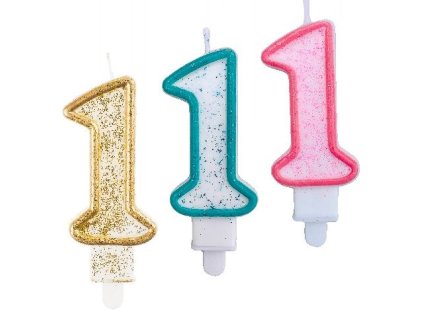 Svíčka na dort třpytivá 1 tři barvy 1ks