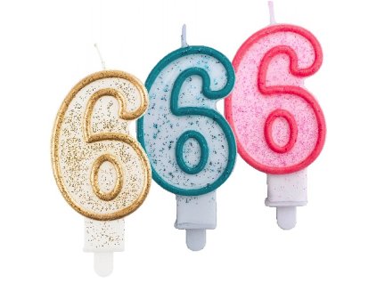 Svíčka na dort třpytivá 6 tři barvy 1ks