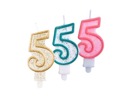 Svíčka na dort třpytivá 5 tři barvy 1ks