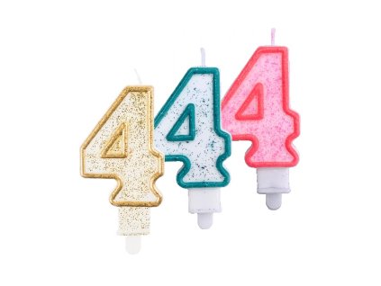 Svíčka na dort třpytivá 4 tři barvy 1ks