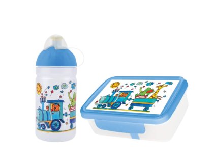 Zdravá Sváča SET Lahev + svačinový box - Vláček se zvířátky
