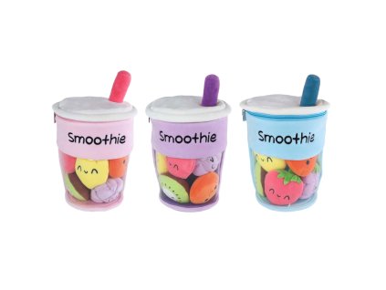 Fluffy Menu Smoothie nápoj 33cm plyšový s 5ks ovoce - růžová