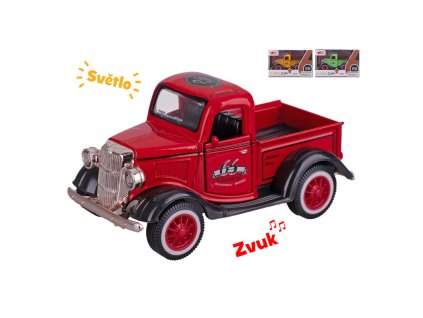 Auto old timer Pick Up 11 cm kov na baterie na zpětný chod se světlem a zvukem, tři barvy
