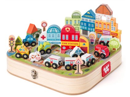 Kufřík s městem a vláčkodráhou